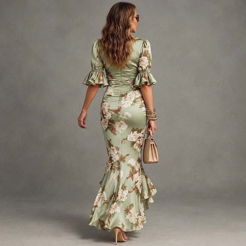 Floravia – Vestido Largo Satén Floral