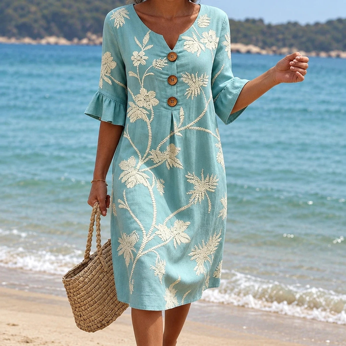 Floreva – Vestido Floral Lino Verano