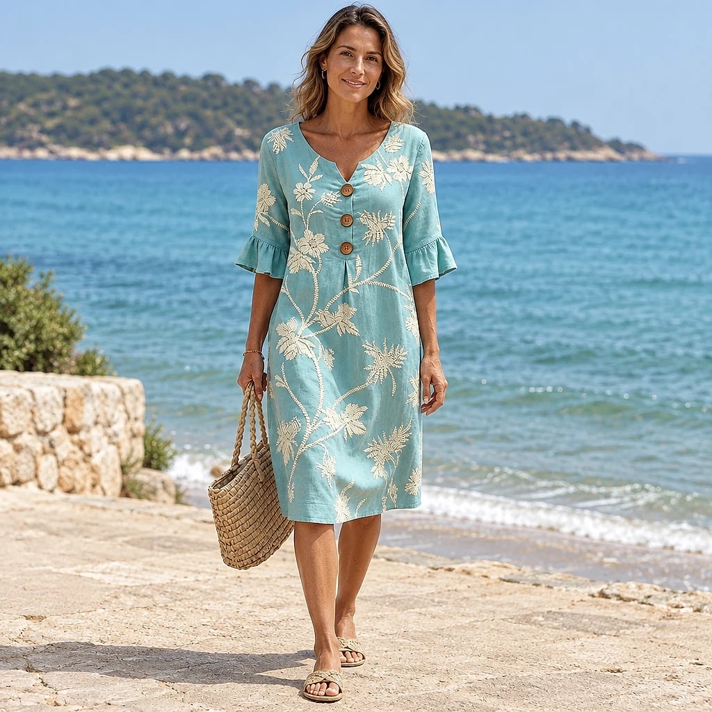 Floreva – Vestido Floral Lino Verano