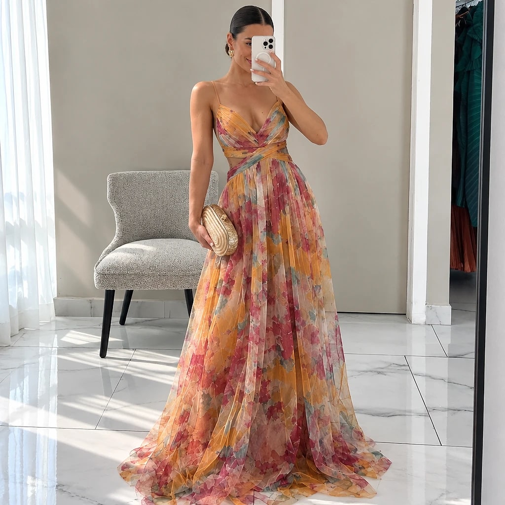 Floreva – Vestido Largo Floral Elegante