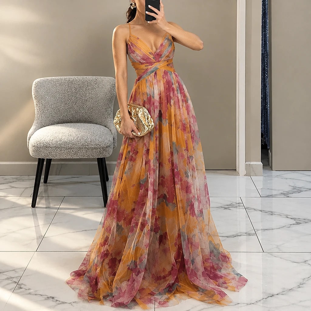 Floreva – Vestido Largo Floral Elegante