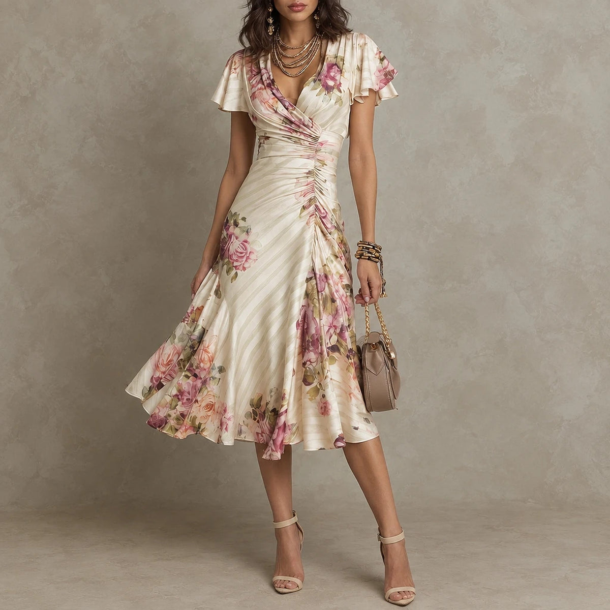 Floreva – Vestido Midi Satén Floral