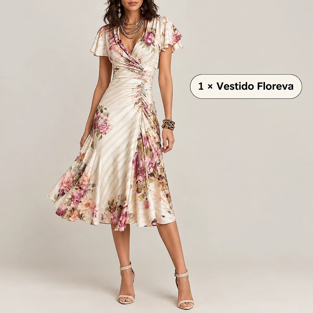 Floreva – Vestido Midi Satén Floral