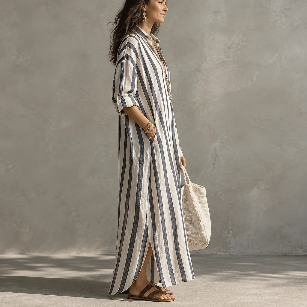 Riavela – Vestido Camisero Largo Rayas