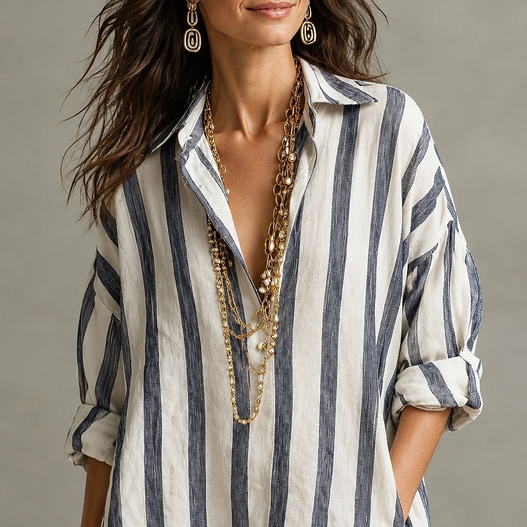 Riavela – Vestido Camisero Largo Rayas