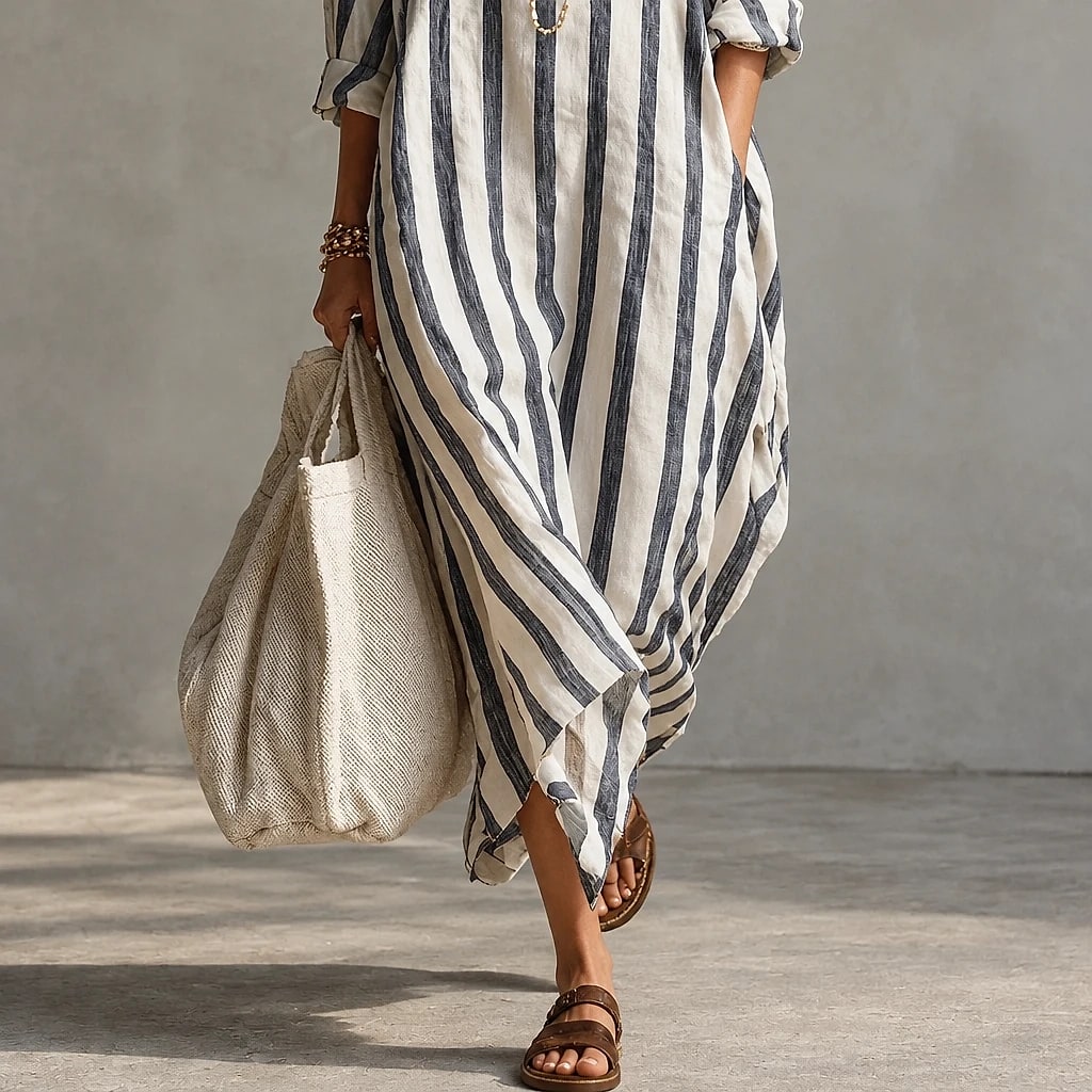 Riavela – Vestido Camisero Largo Rayas