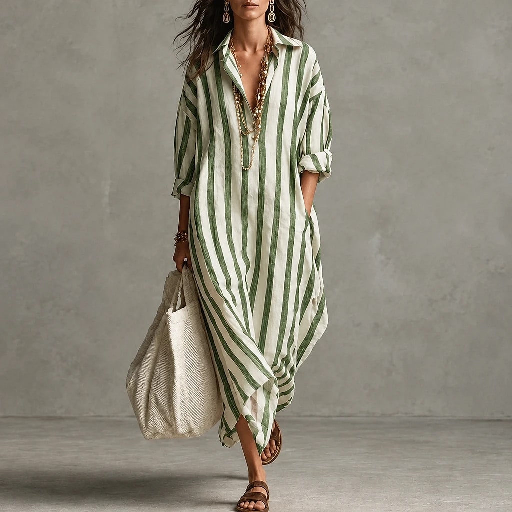 Riavela – Vestido Camisero Largo Rayas