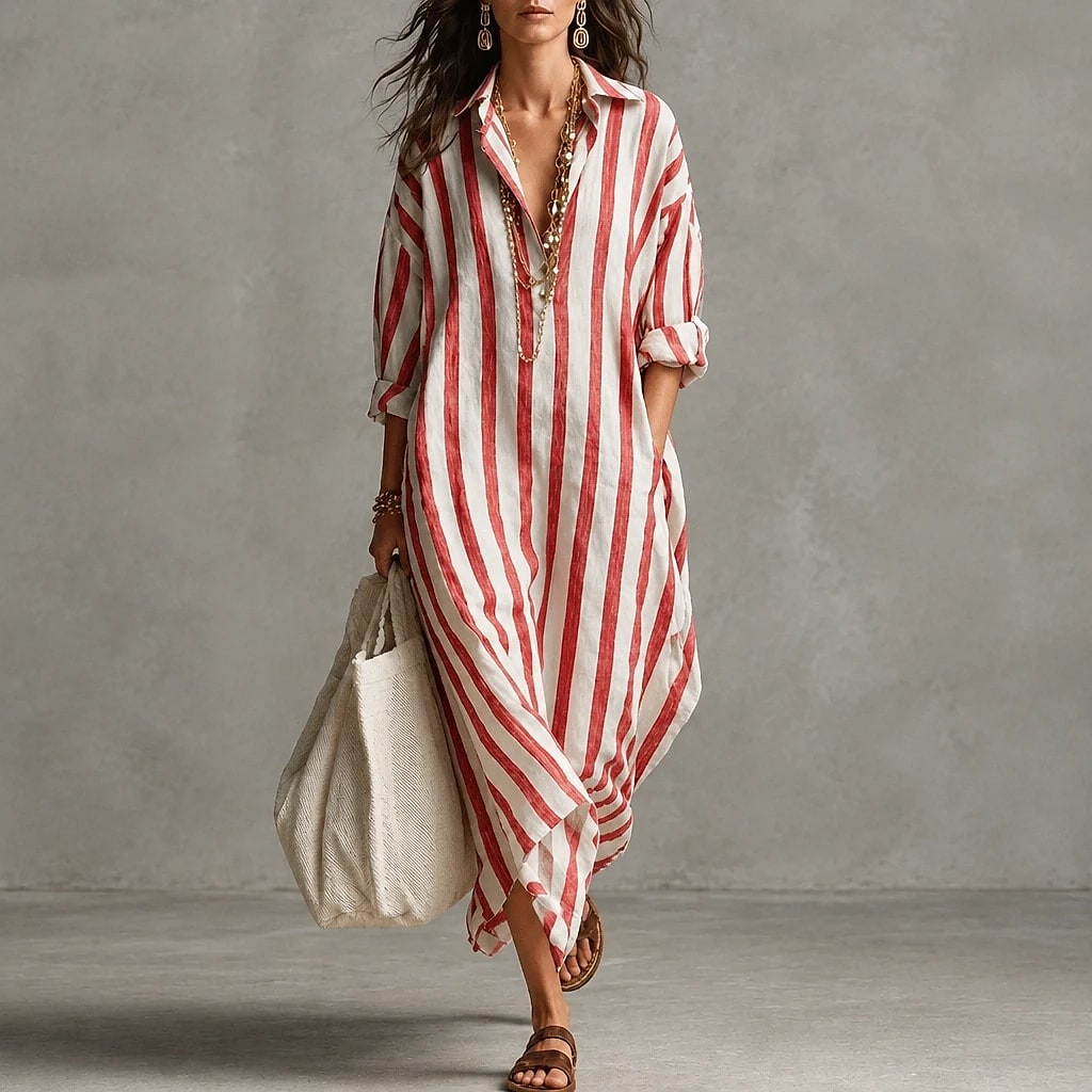 Riavela – Vestido Camisero Largo Rayas