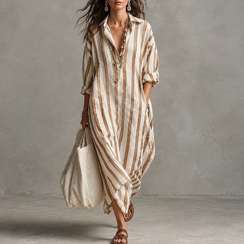 Riavela – Vestido Camisero Largo Rayas