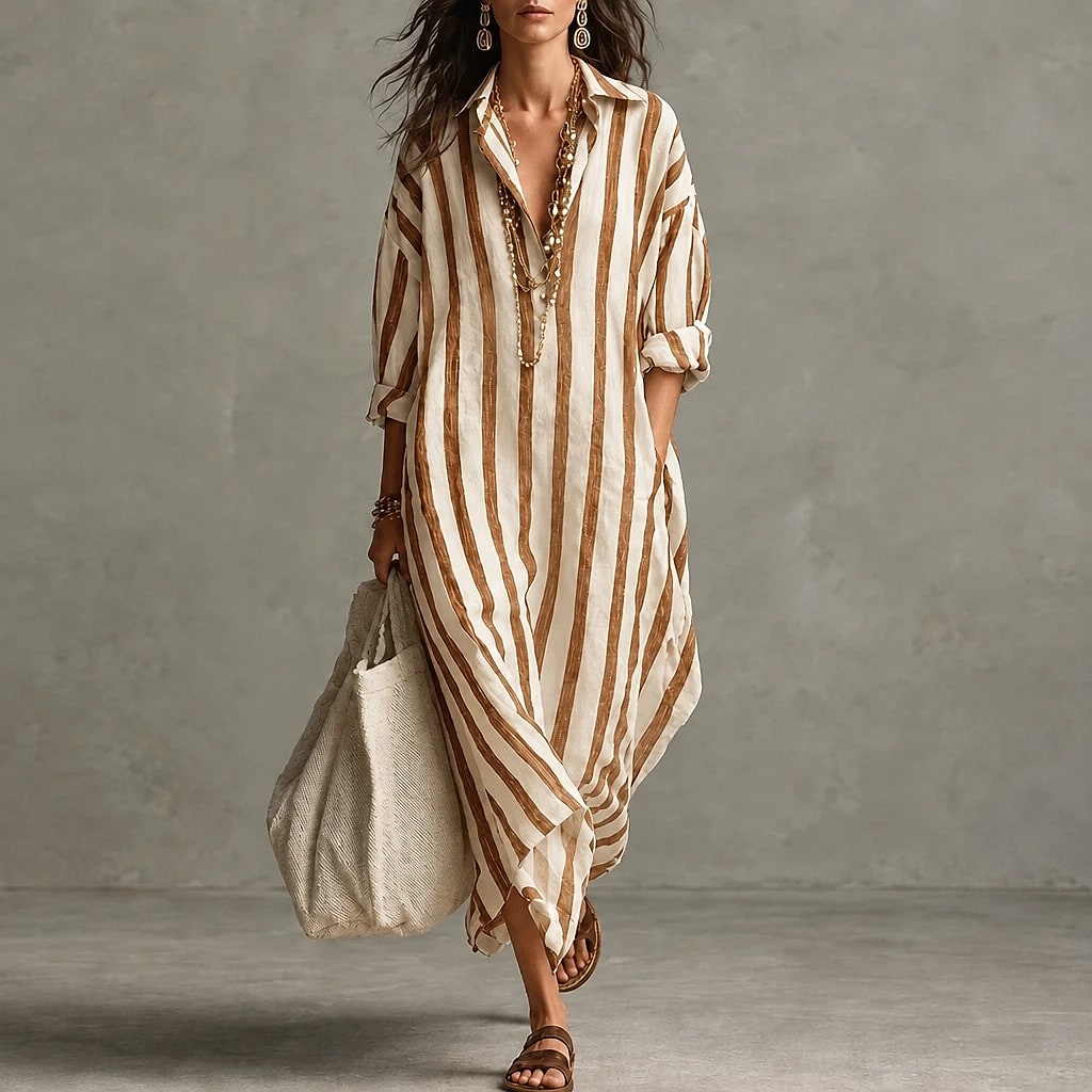 Riavela – Vestido Camisero Largo Rayas