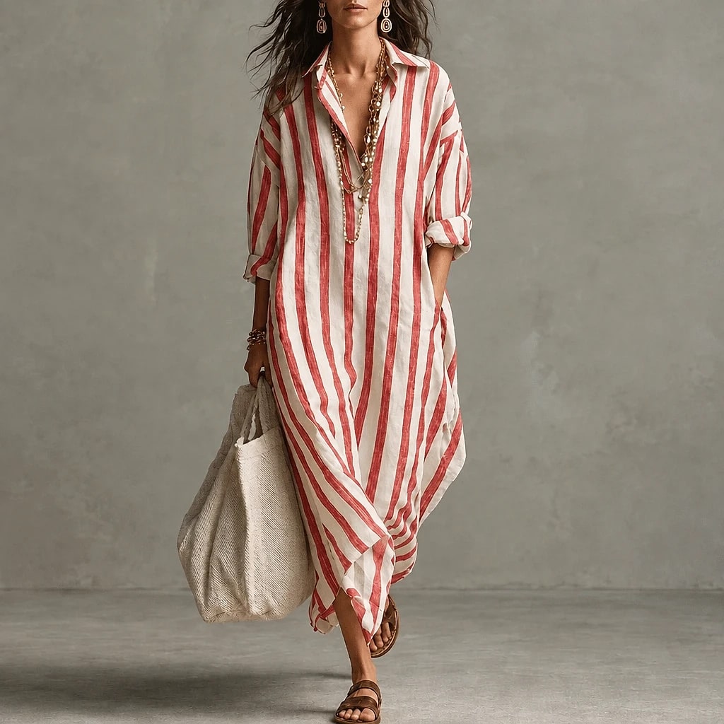 Riavela – Vestido Camisero Largo Rayas