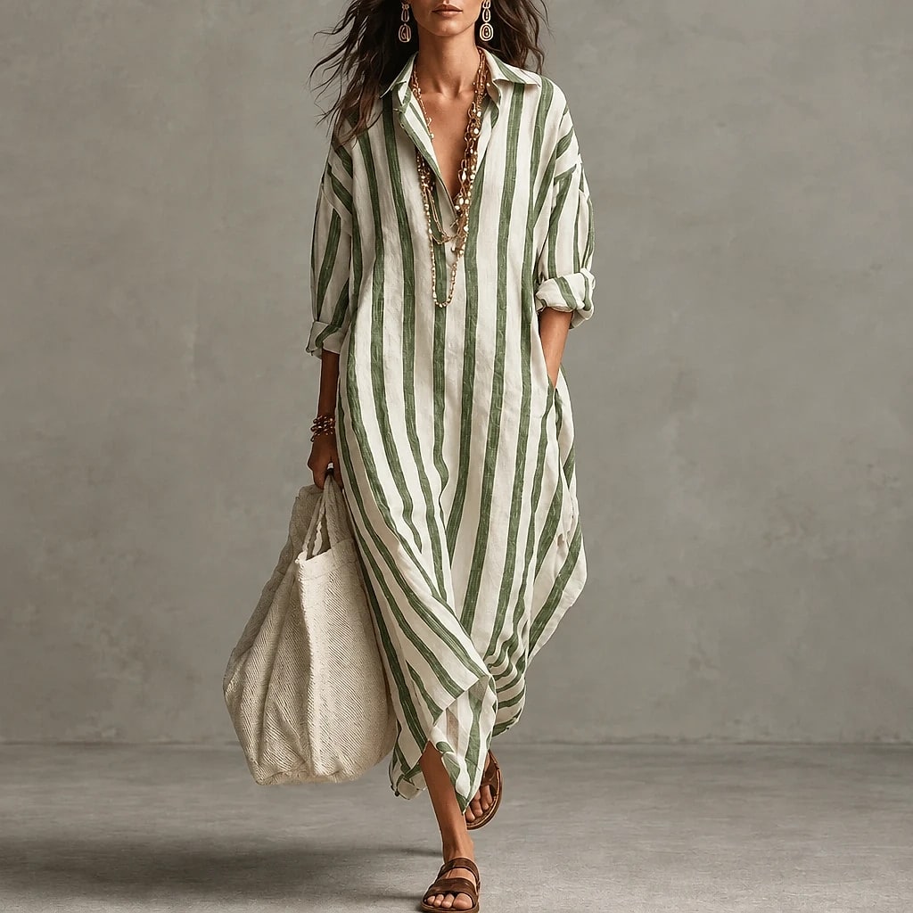 Riavela – Vestido Camisero Largo Rayas