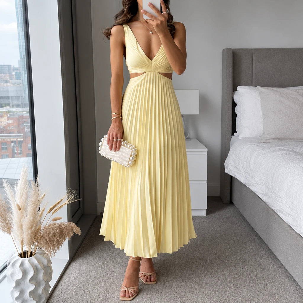 Solaris – Vestido Midi Plisado Mujer