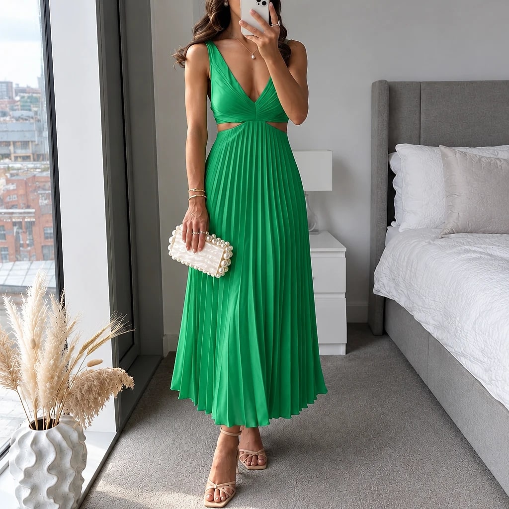 Solaris – Vestido Midi Plisado Mujer