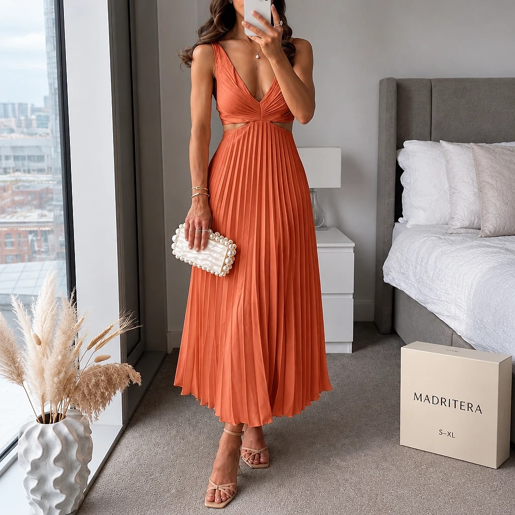 Solaris – Vestido Midi Plisado Mujer
