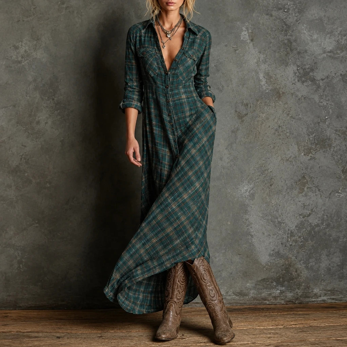 Tarela – Vestido Camisero Largo Cuadros