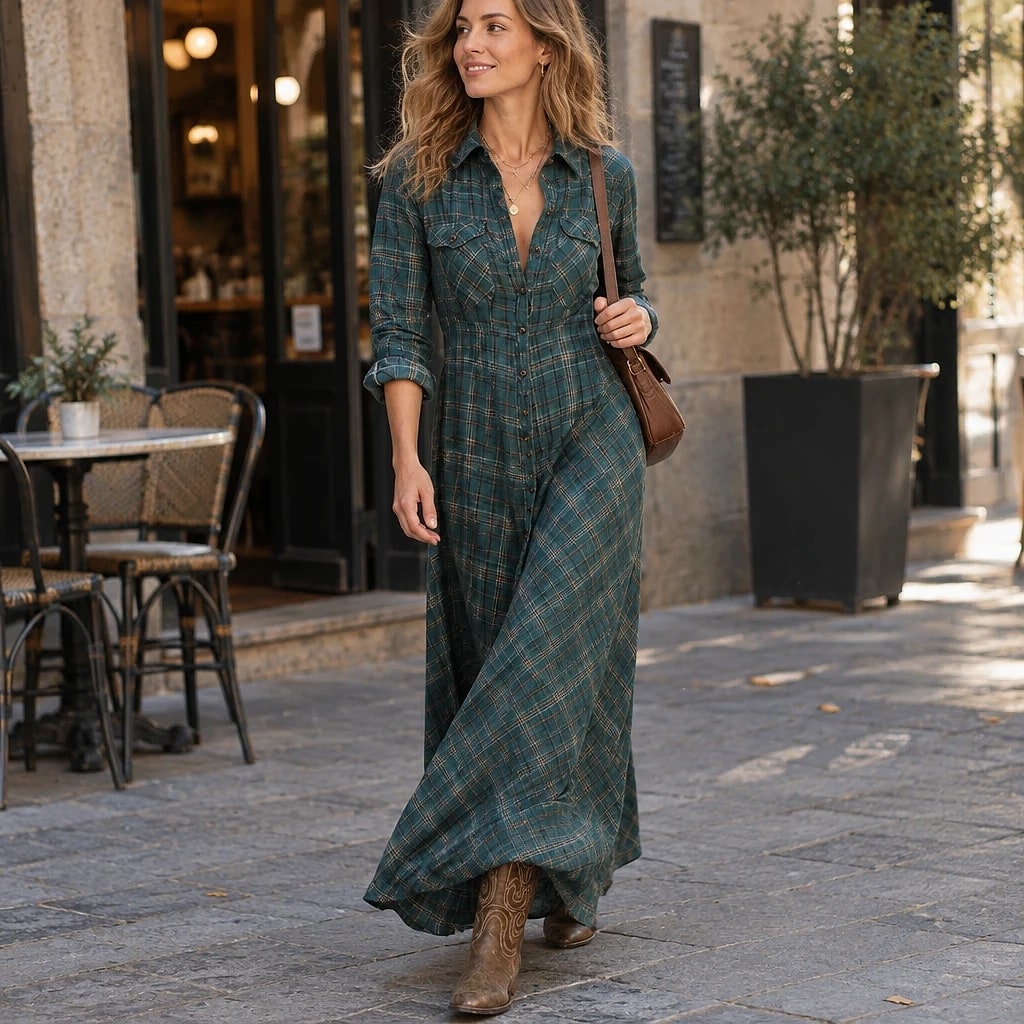 Tarela – Vestido Camisero Largo Cuadros