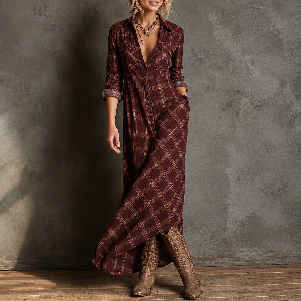 Tarela – Vestido Camisero Largo Cuadros