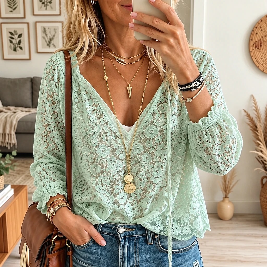 Veluria – Blusa Mujer Encaje Floral